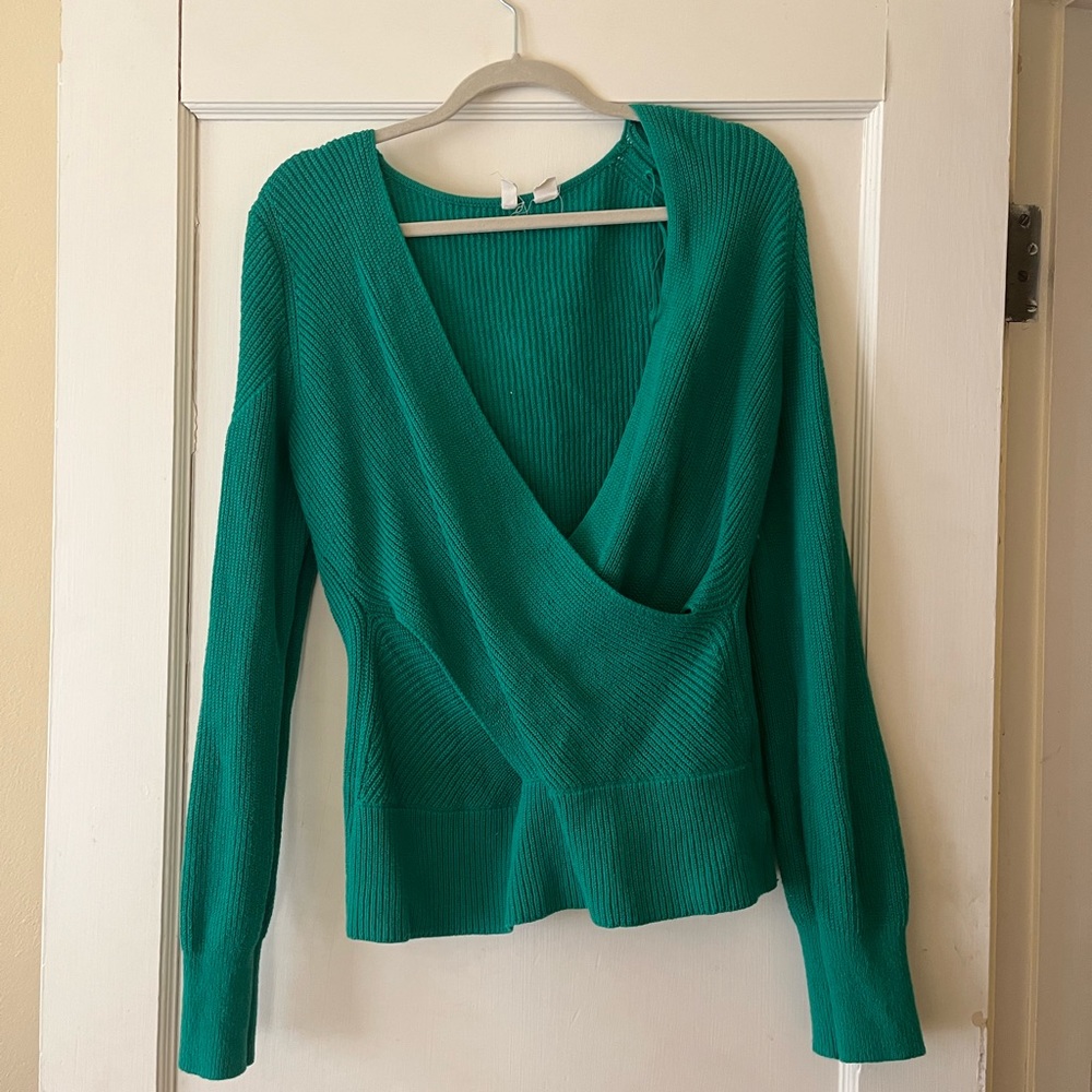 Anthropologie MOTH M Kelly green cross front sweater